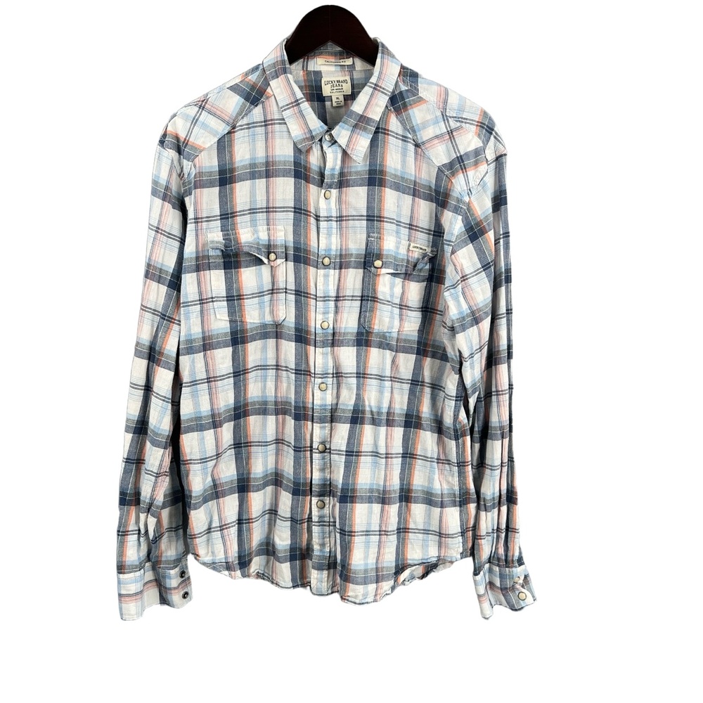 Lucky Brand Mens Shirt Western Pearl Snap Plaid California Fit‎ Button Down XL